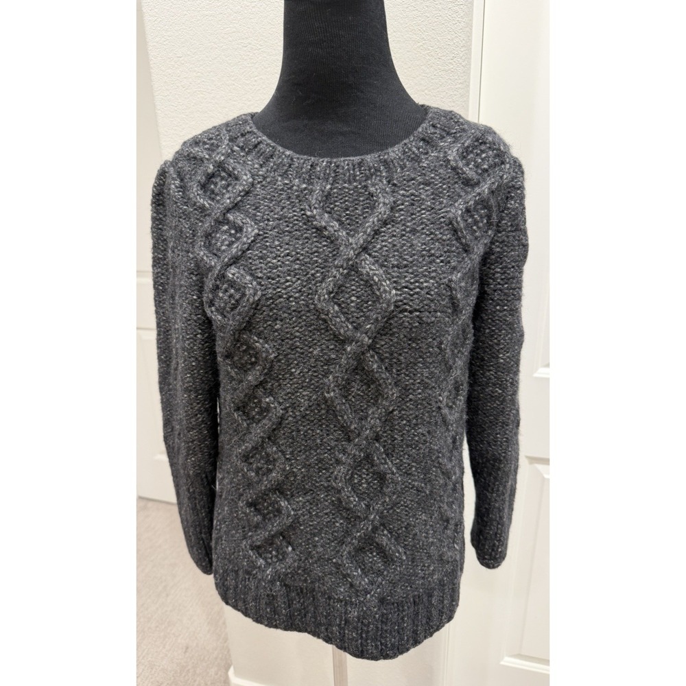 Indigenous Organic Fair Trade Cable Knit Chunky Sweater Dk Gray M Alpaca Blend